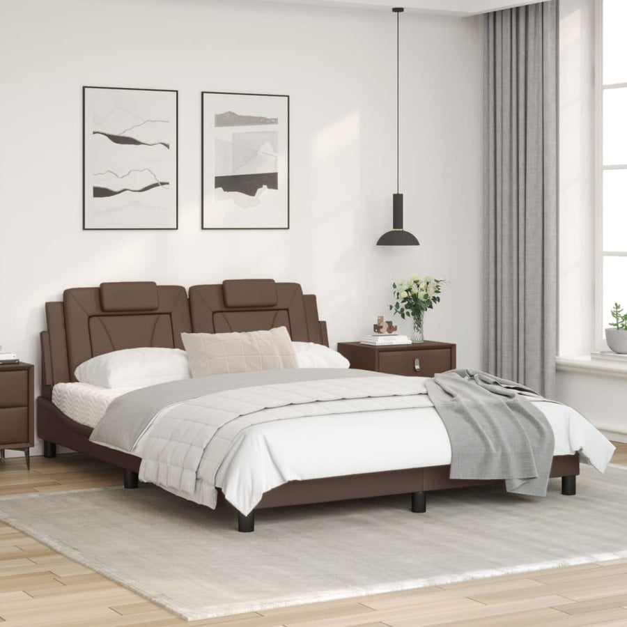 Bedframe met hoofdbord kunstleer bruin 160x200 cm