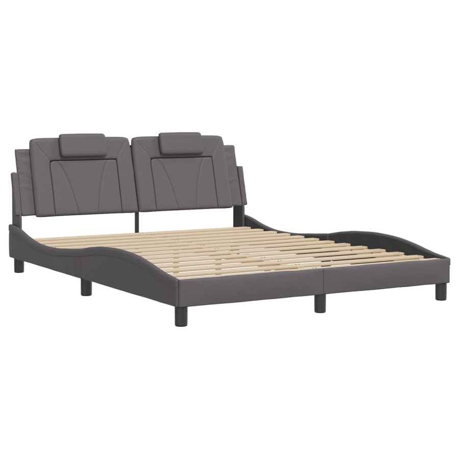 Bedframe met hoofdbord kunstleer grijs 160x200 cm