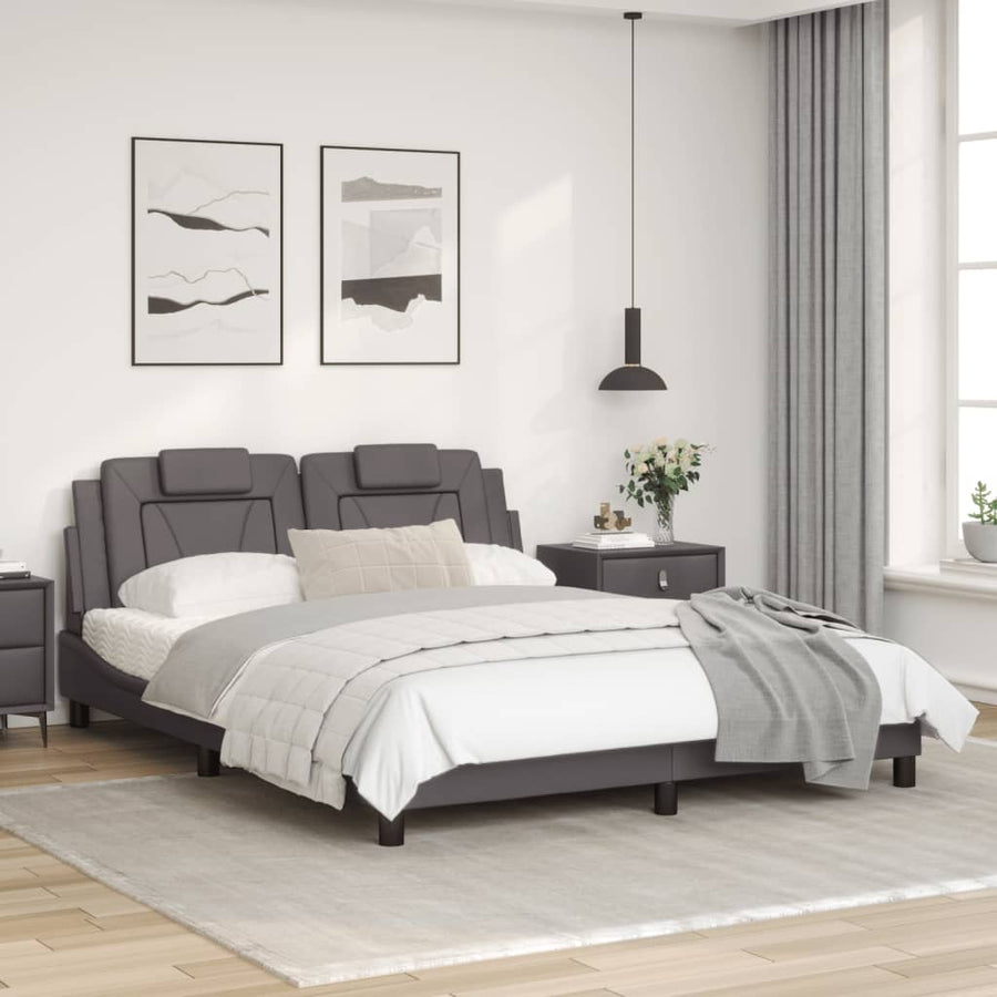 Bedframe met hoofdbord kunstleer grijs 160x200 cm