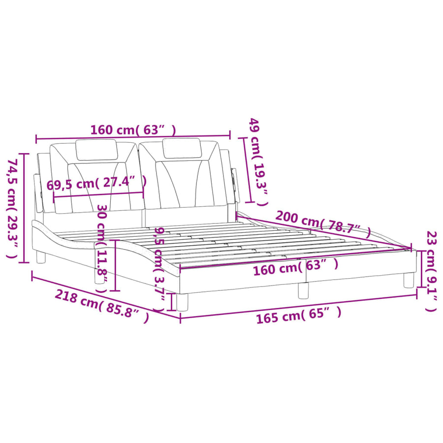 Bedframe met hoofdbord kunstleer grijs 160x200 cm
