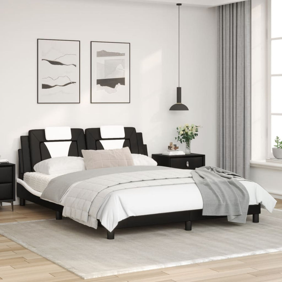 Bedframe met hoofdbord kunstleer zwart en wit 160x200 cm
