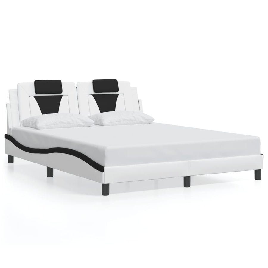Bedframe Met Hoofdbord Kunstleer En 160 x 200 cm Wit en zwart