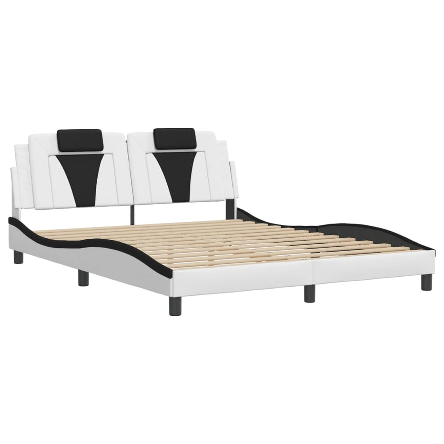 Bedframe Met Hoofdbord Kunstleer En 160 x 200 cm Wit en zwart