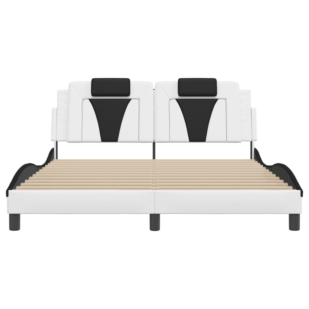 Bedframe Met Hoofdbord Kunstleer En 160 x 200 cm Wit en zwart