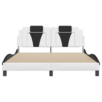 Bedframe Met Hoofdbord Kunstleer En 160 x 200 cm Wit en zwart