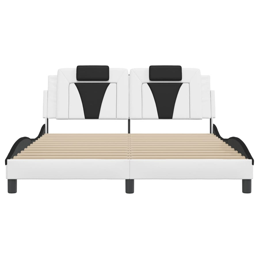 Bedframe Met Hoofdbord Kunstleer En 160 x 200 cm Wit en zwart