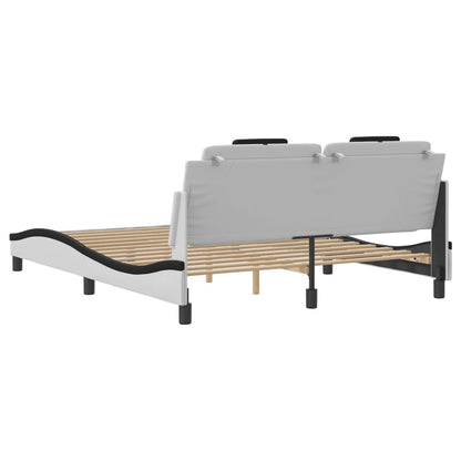 Bedframe Met Hoofdbord Kunstleer En 160 x 200 cm Wit en zwart