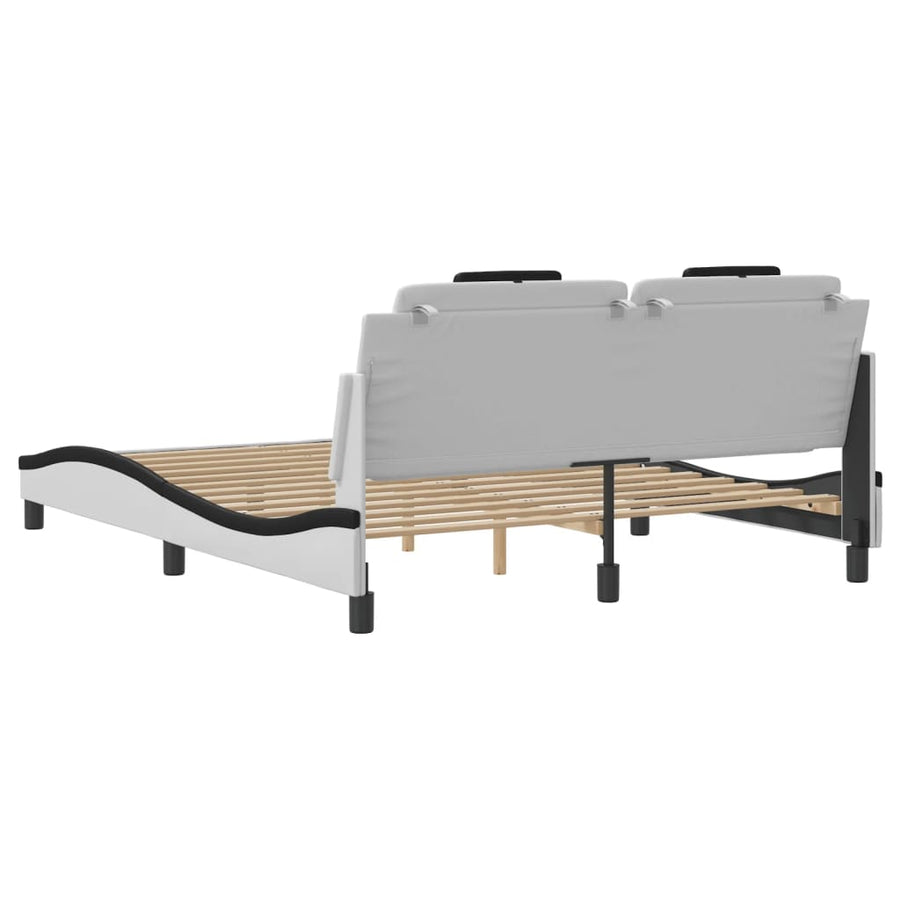 Bedframe Met Hoofdbord Kunstleer En 160 x 200 cm Wit en zwart