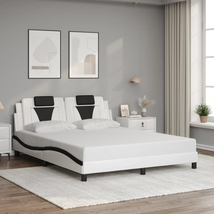 Bedframe Met Hoofdbord Kunstleer En 160 x 200 cm Wit en zwart