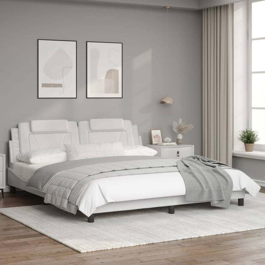 Bedframe met hoofdbord kunstleer wit 180x200 cm