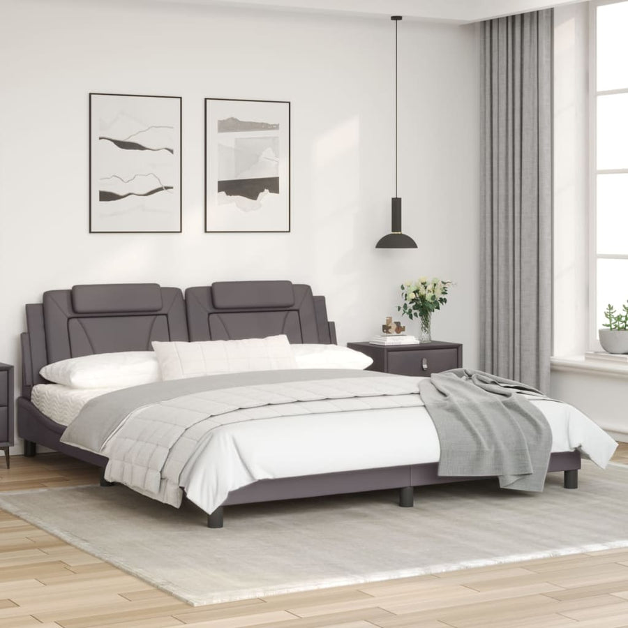 Bedframe met hoofdbord kunstleer grijs 180x200 cm