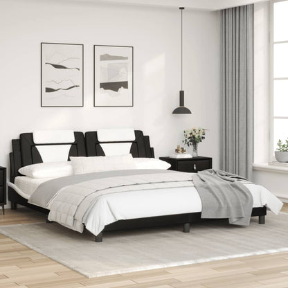 Bedframe met hoofdbord kunstleer zwart en wit 180x200 cm