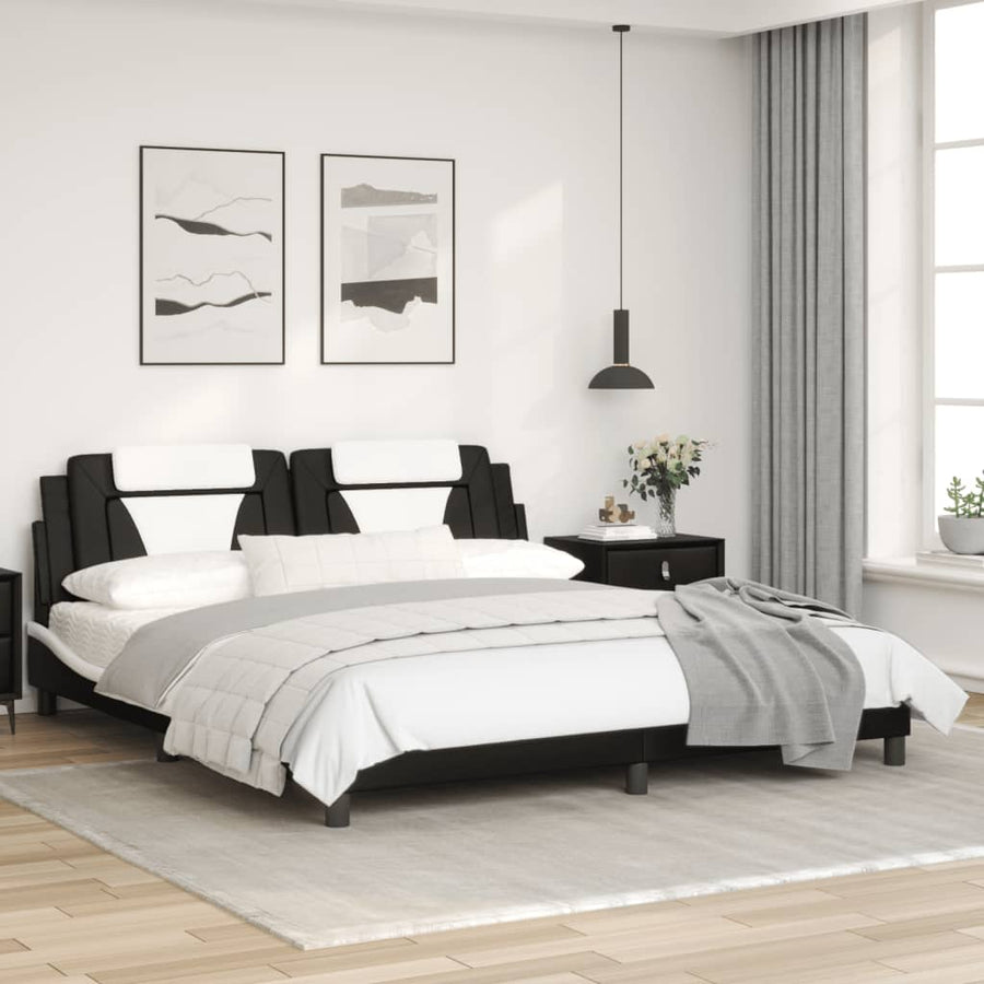 Bedframe met hoofdbord kunstleer zwart en wit 180x200 cm