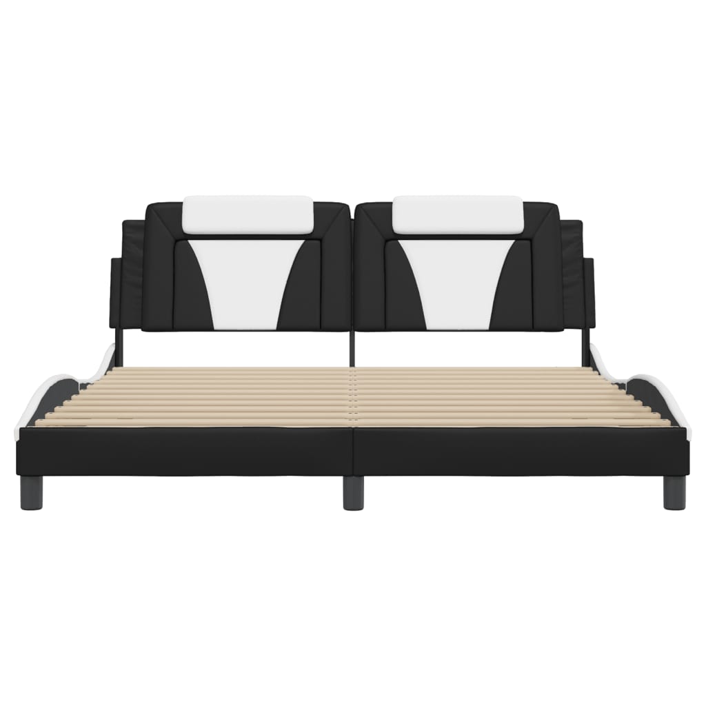 Bedframe met hoofdbord kunstleer zwart en wit 180x200 cm