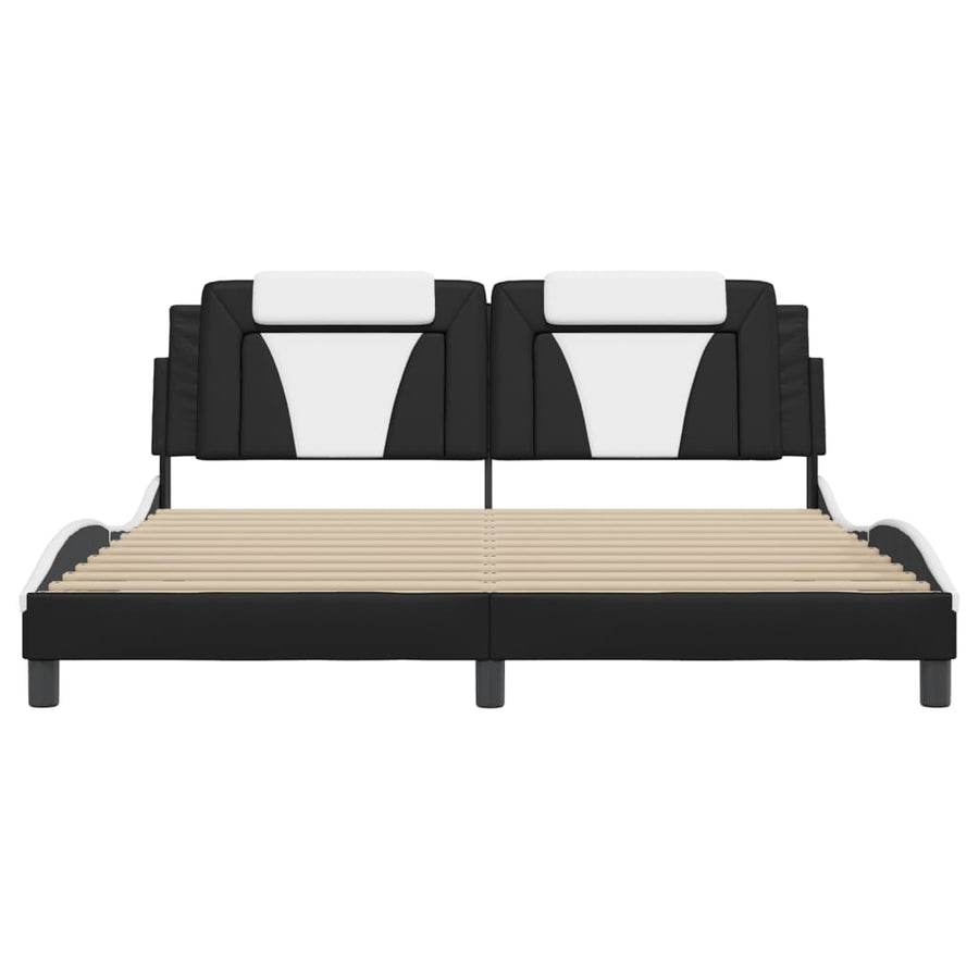 Bedframe met hoofdbord kunstleer zwart en wit 180x200 cm