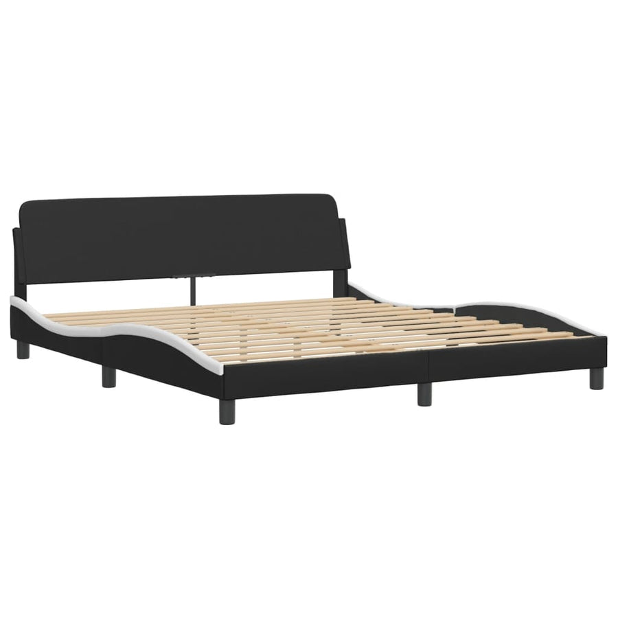 Bedframe met hoofdbord kunstleer zwart en wit 180x200 cm