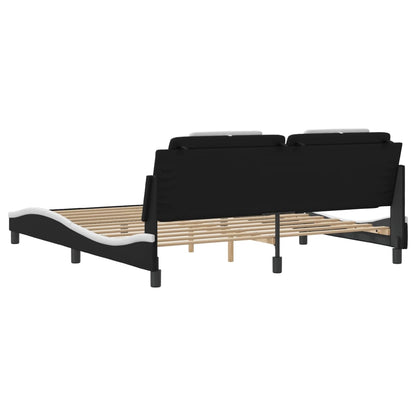 Bedframe met hoofdbord kunstleer zwart en wit 180x200 cm