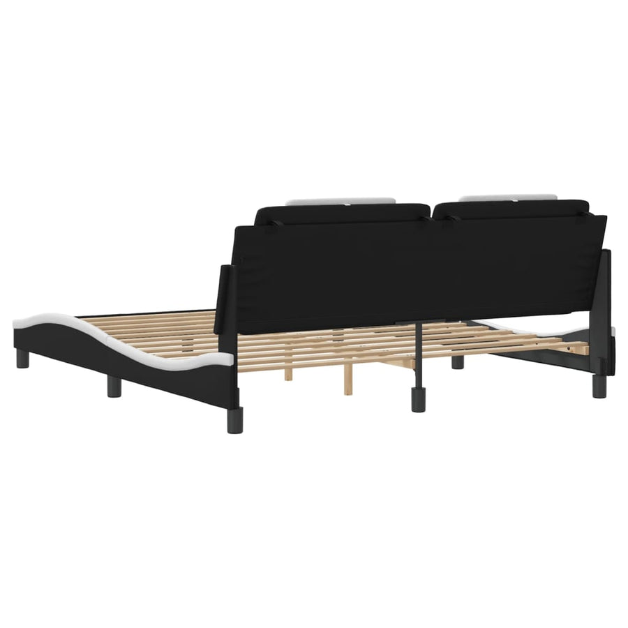 Bedframe met hoofdbord kunstleer zwart en wit 180x200 cm