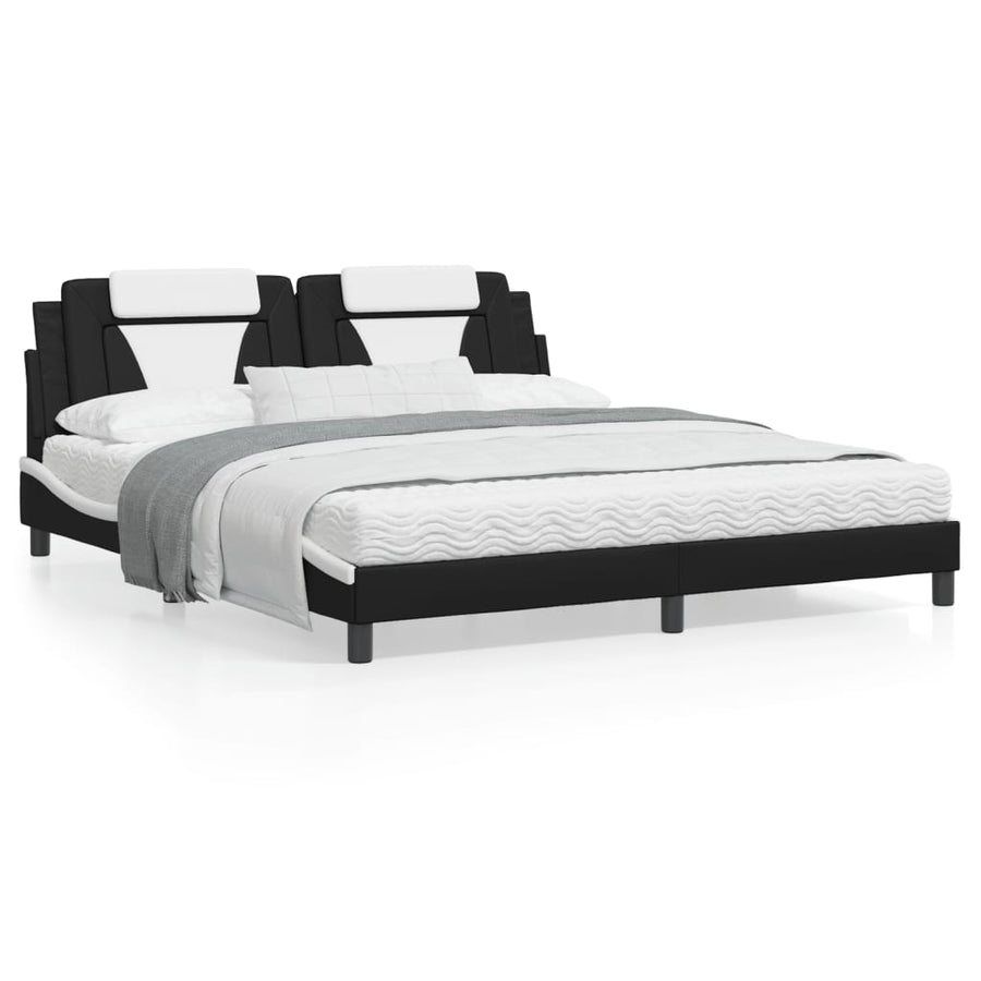 Bedframe met hoofdbord kunstleer zwart en wit 180x200 cm