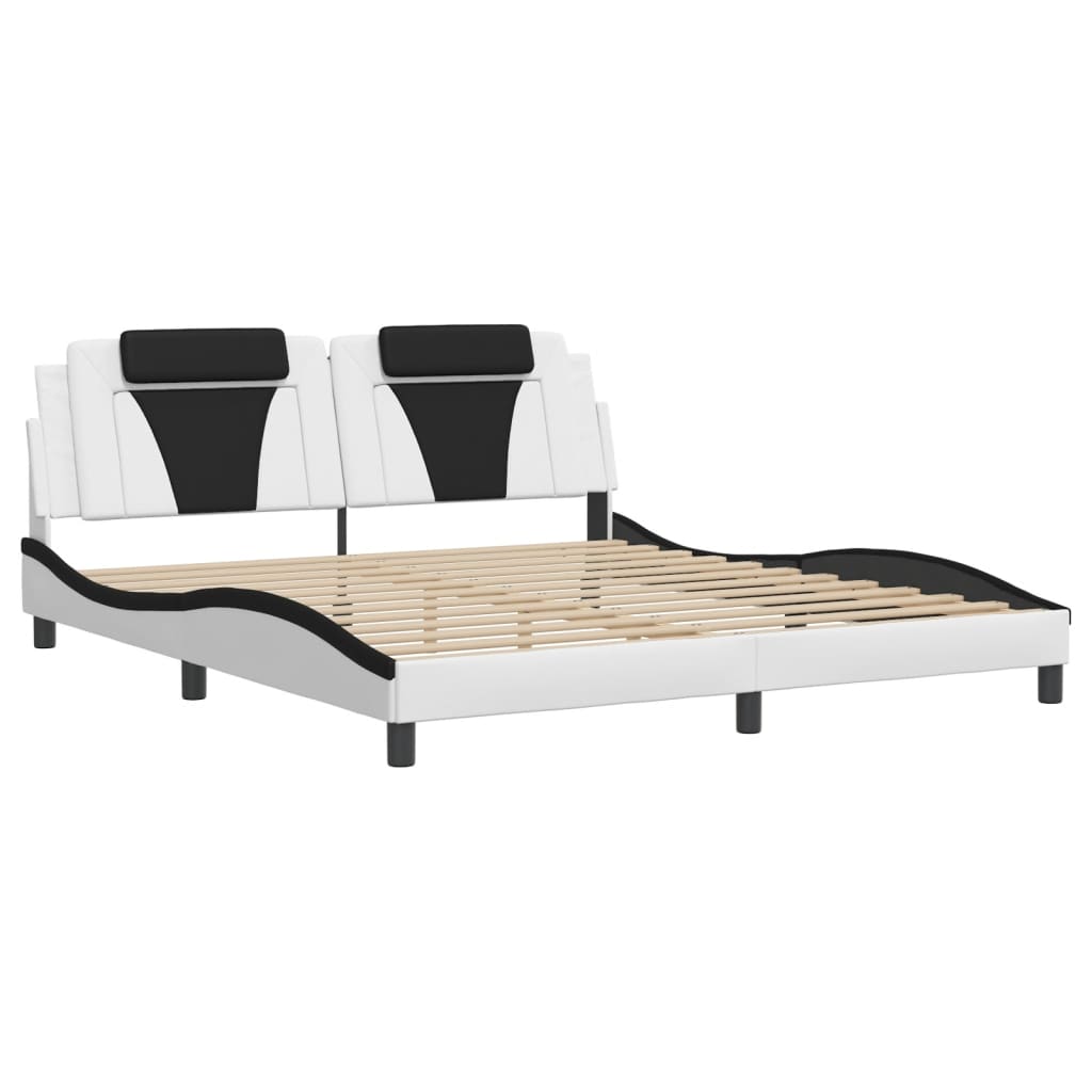 Bedframe met hoofdbord kunstleer wit en zwart 180x200 cm