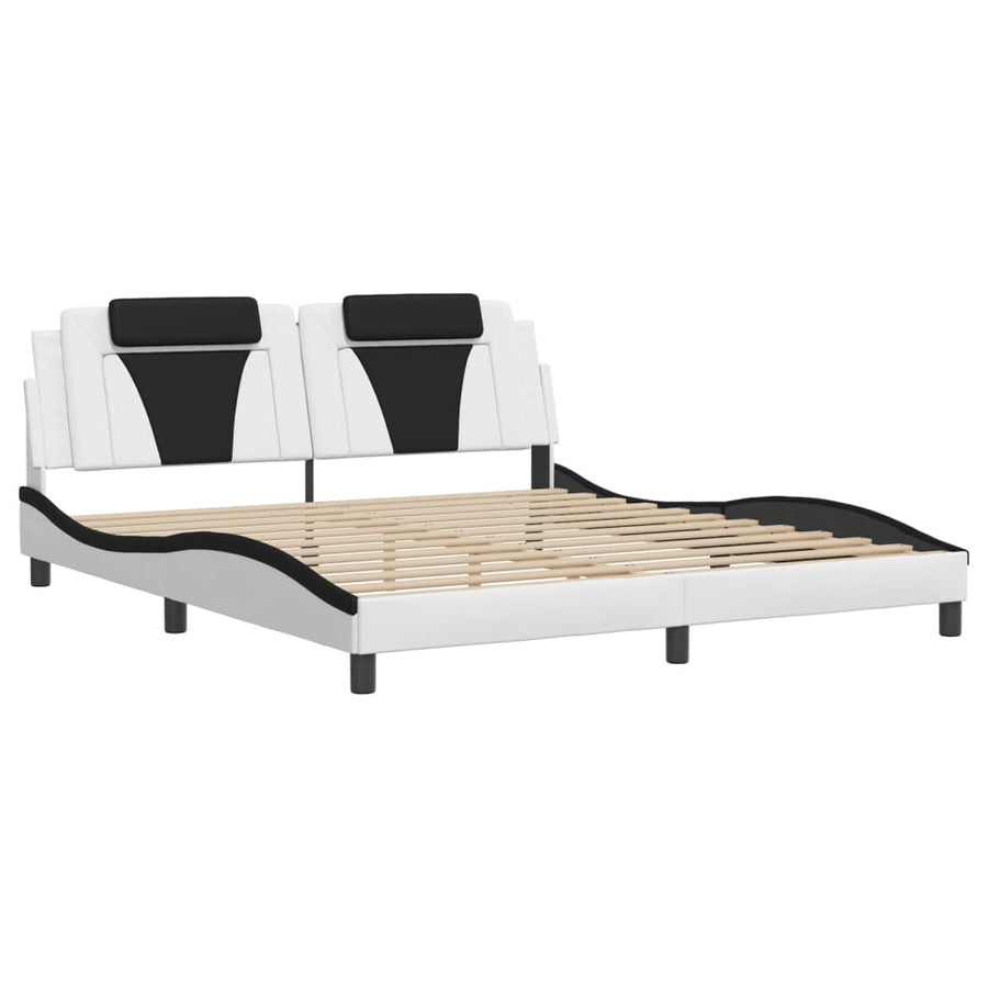 Bedframe met hoofdbord kunstleer wit en zwart 180x200 cm