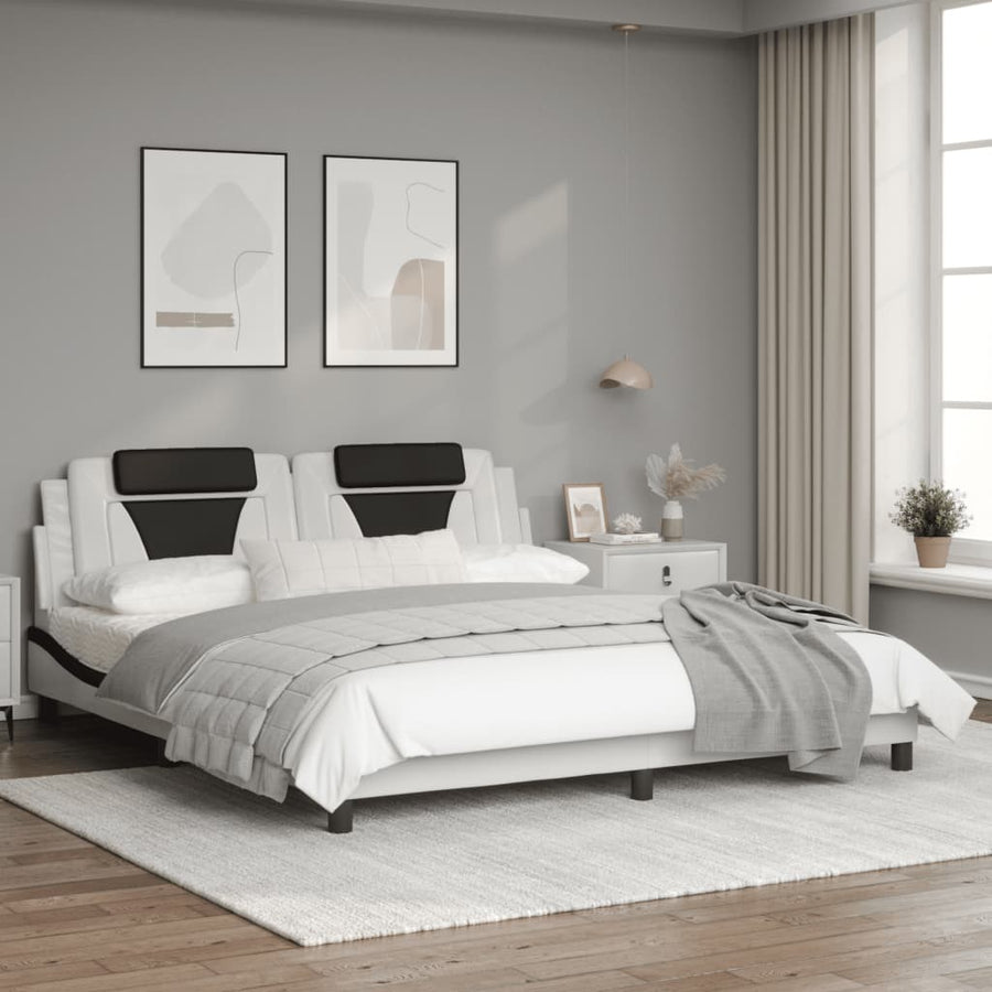 Bedframe met hoofdbord kunstleer wit en zwart 180x200 cm