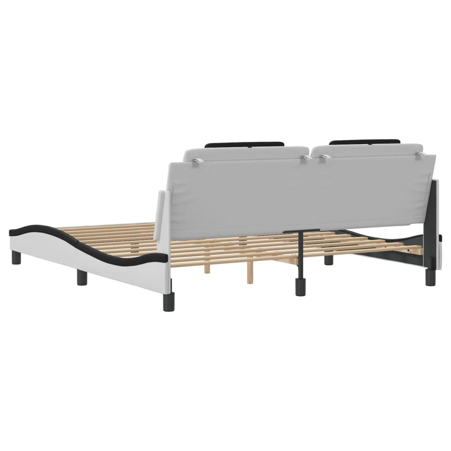 Bedframe met hoofdbord kunstleer wit en zwart 180x200 cm