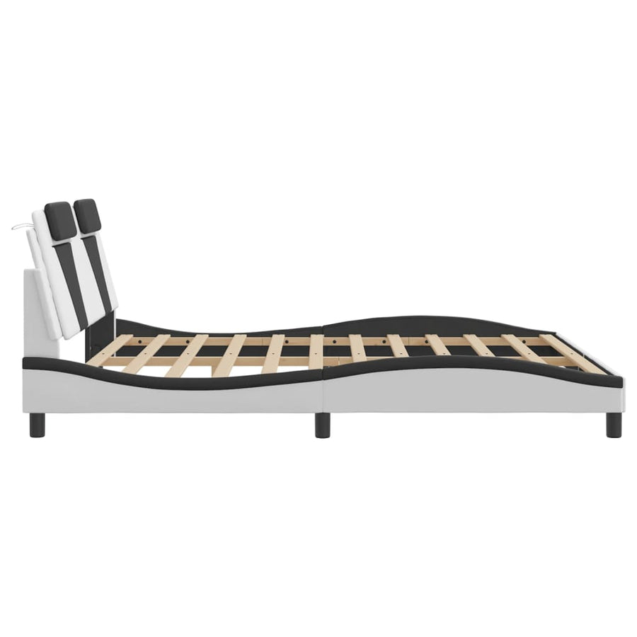 Bedframe met hoofdbord kunstleer wit en zwart 180x200 cm