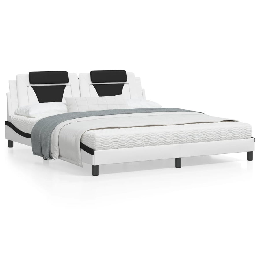 Bedframe met hoofdbord kunstleer wit en zwart 180x200 cm