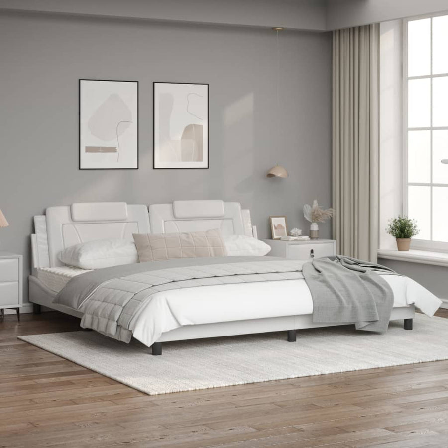 Bedframe Met Hoofdbord Kunstleer Wit 200X200 Cm