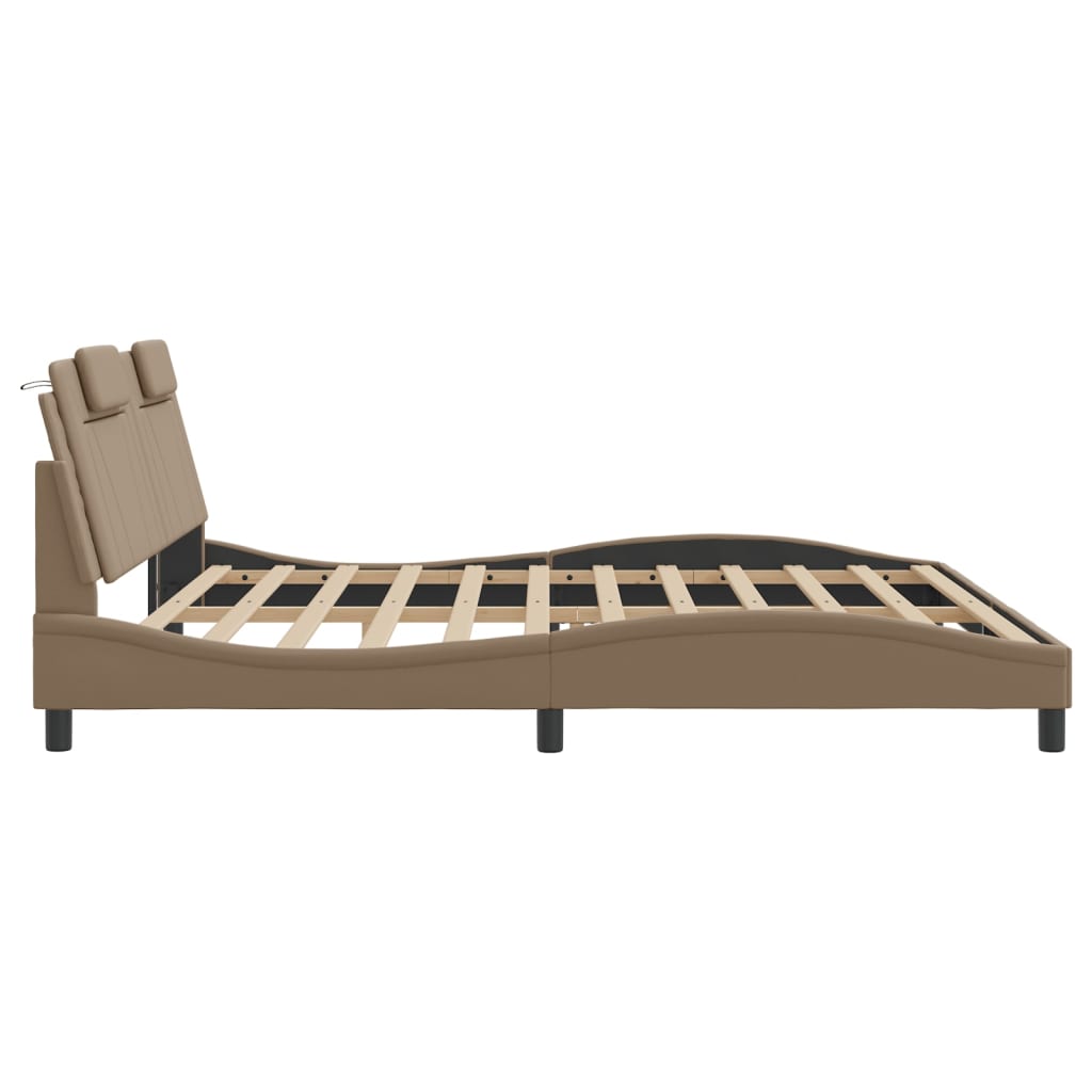 Bedframe "Viana" zonder matras kunstleer cappuccinokleurig 200x200 cm