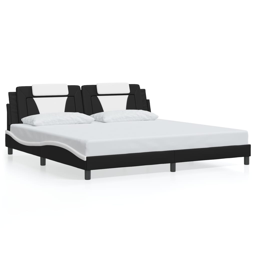 Bedframe Met Hoofdbord Kunstleer 200 x 200 cm Zwart en wit