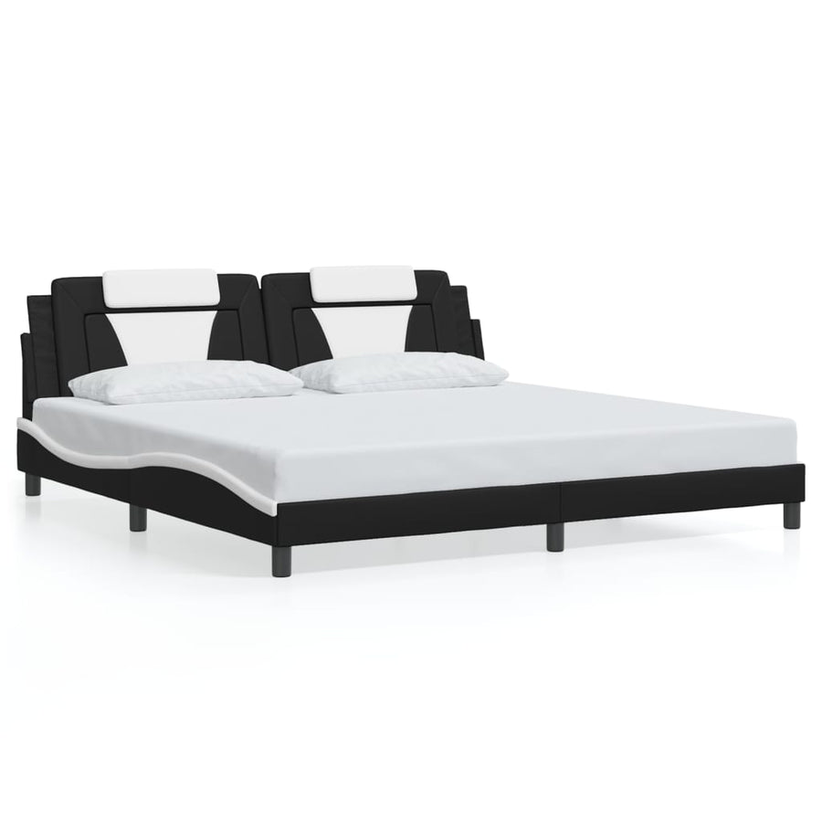 Bedframe Met Hoofdbord Kunstleer 200 x 200 cm Zwart en wit