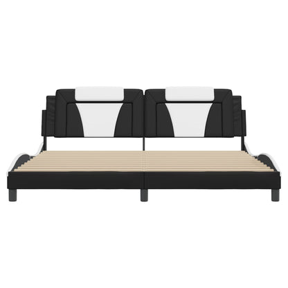 Bedframe Met Hoofdbord Kunstleer 200 x 200 cm Zwart en wit