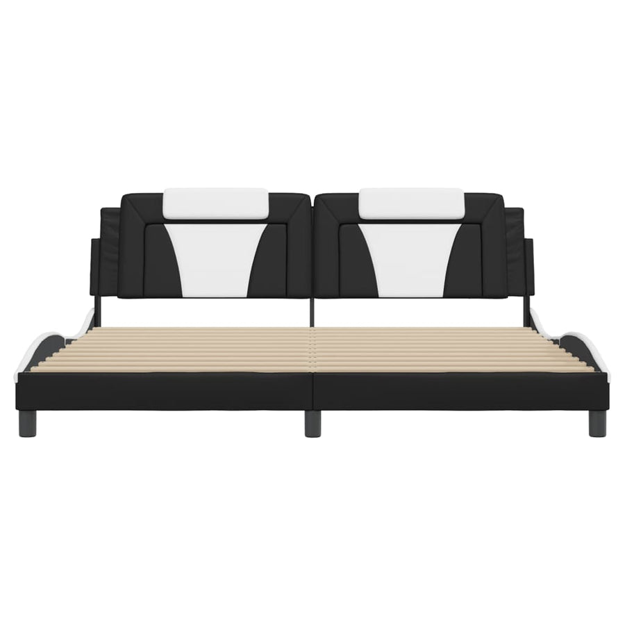 Bedframe Met Hoofdbord Kunstleer 200 x 200 cm Zwart en wit