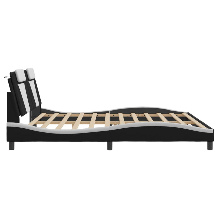 Bedframe Met Hoofdbord Kunstleer 200 x 200 cm Zwart en wit
