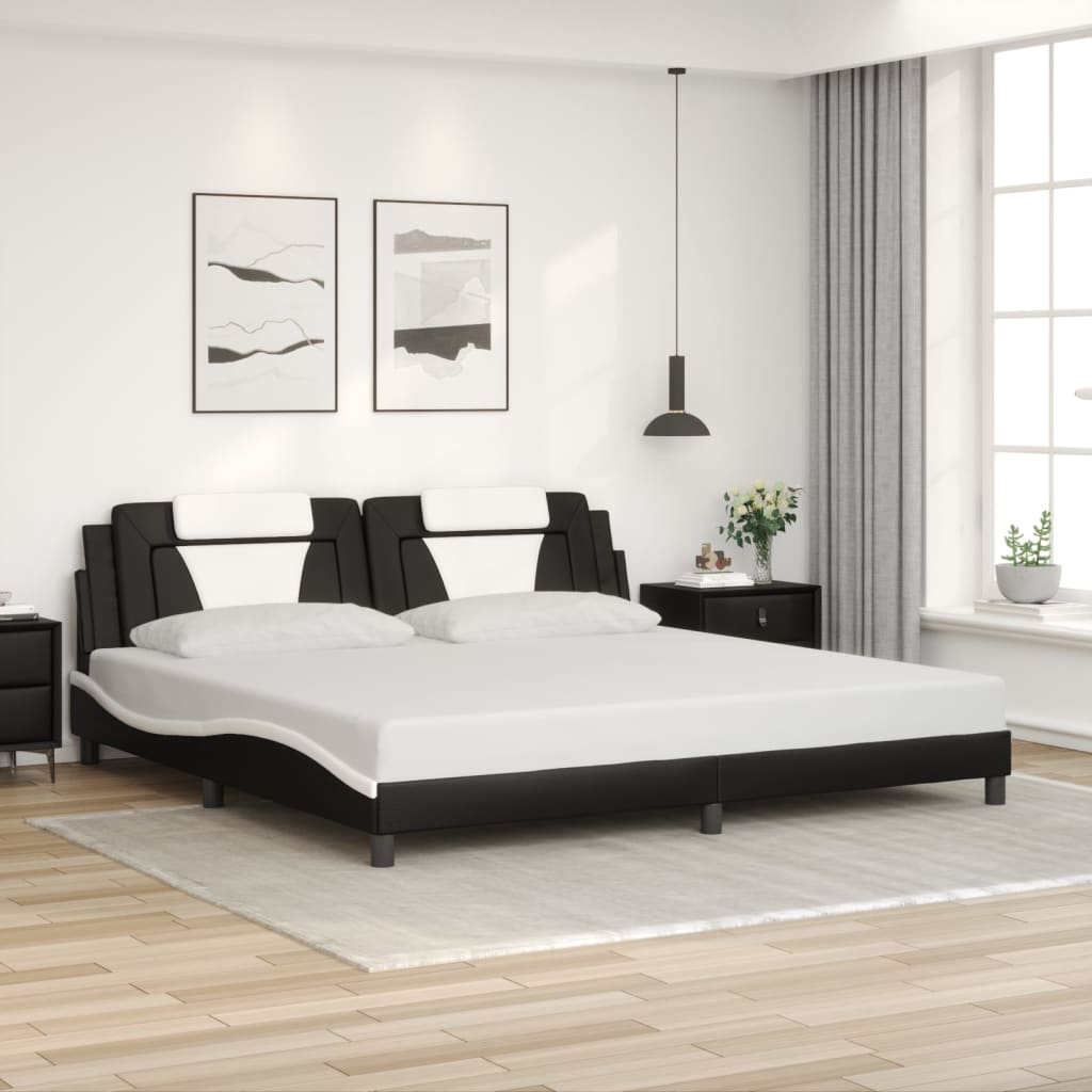 Bedframe Met Hoofdbord Kunstleer 200 x 200 cm Zwart en wit