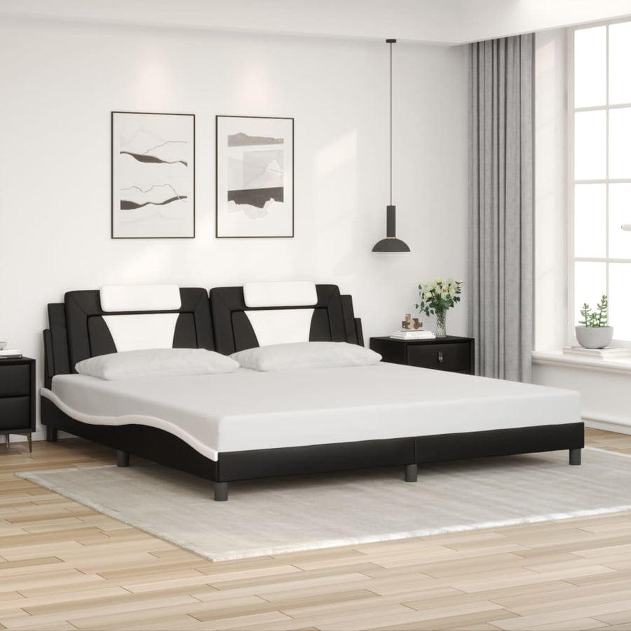 Bedframe Met Hoofdbord Kunstleer 200 x 200 cm Zwart en wit