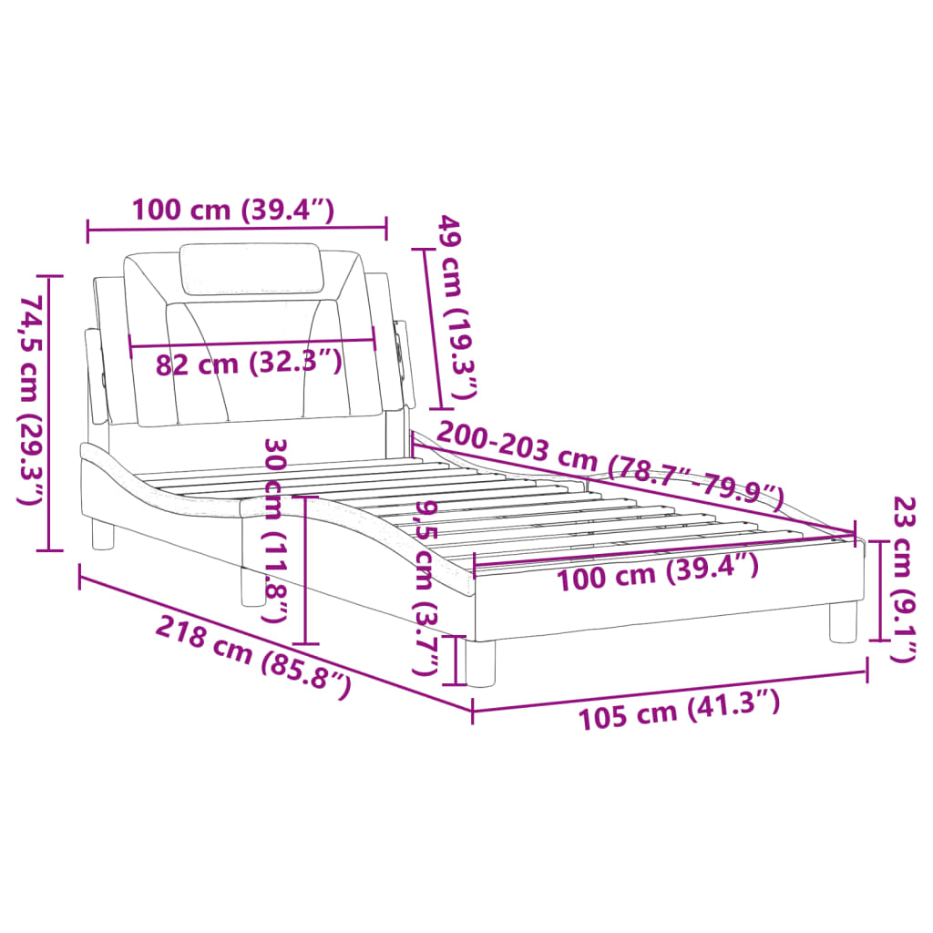 Bedframe "Viana" zonder matras kunstleer wit 100x203 cm