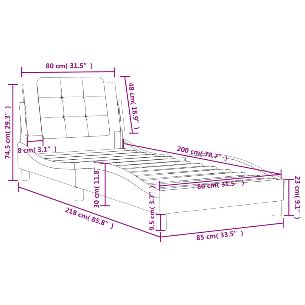 Bedframe met hoofdbord kunstleer zwart 80x200 cm