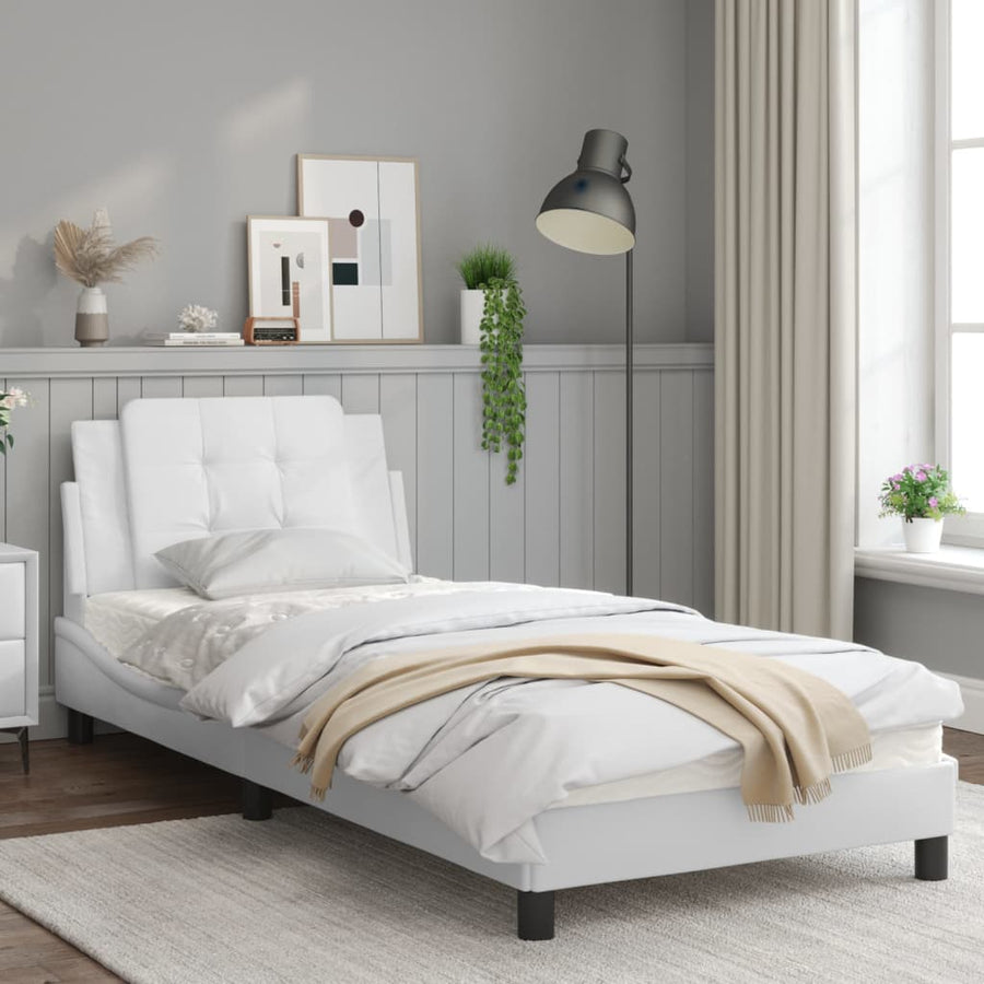 Bedframe met hoofdbord kunstleer wit 80x200 cm