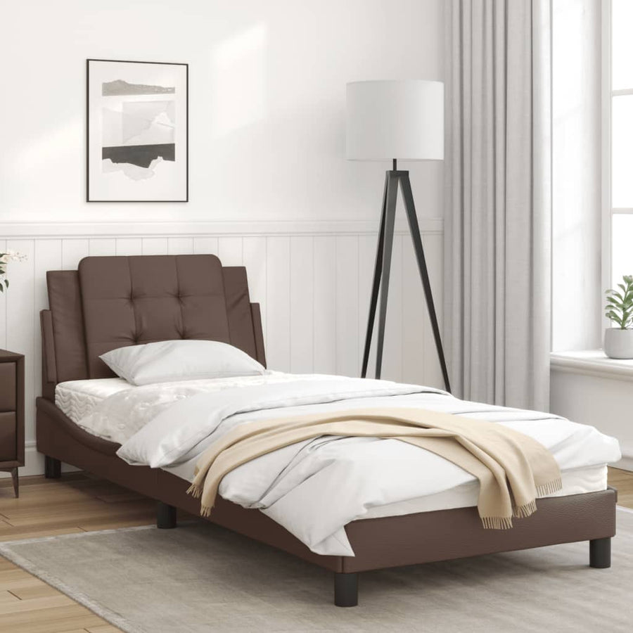 Bedframe met hoofdbord kunstleer bruin 80x200 cm