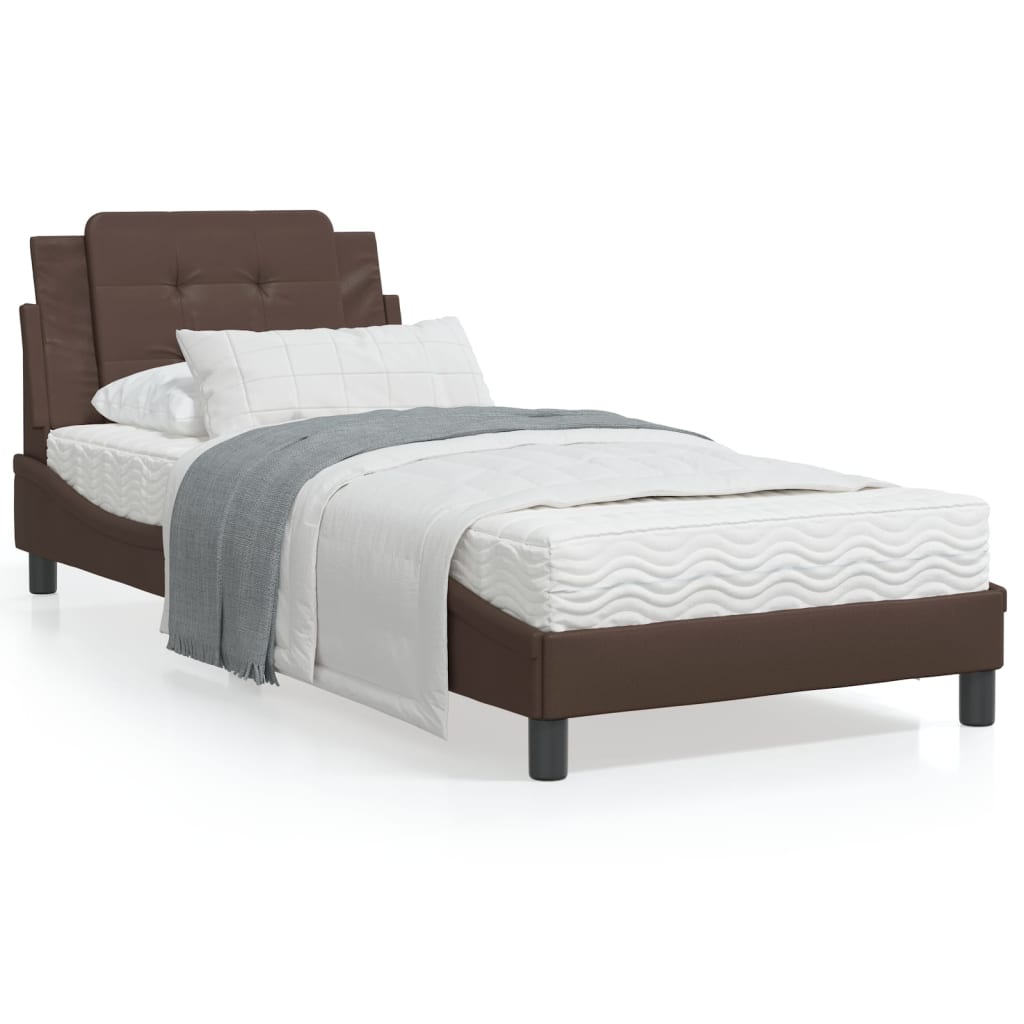 Bedframe met hoofdbord kunstleer bruin 80x200 cm