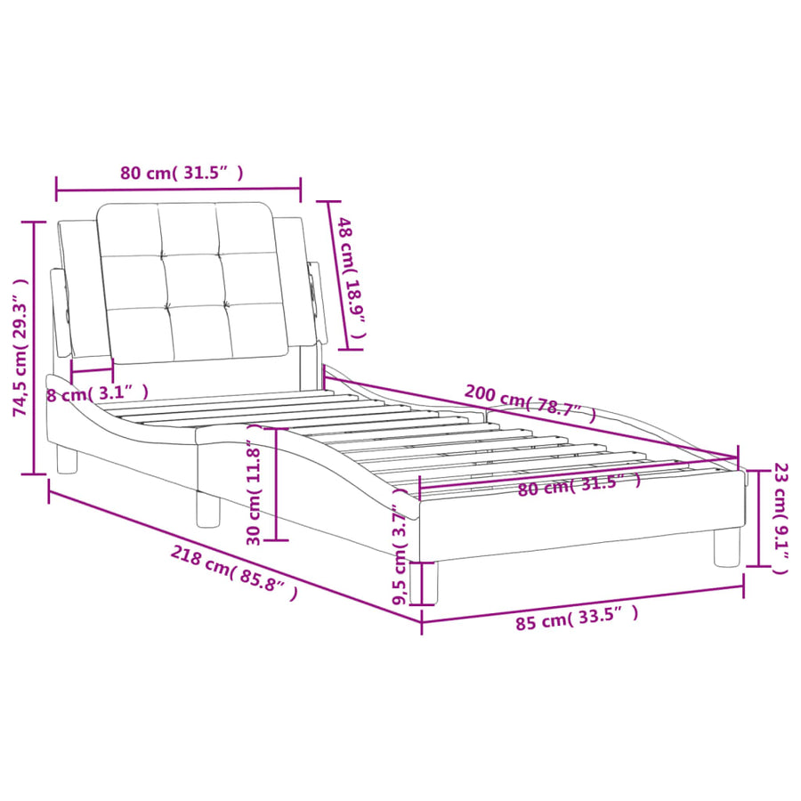 Bedframe met hoofdbord kunstleer grijs 80x200 cm