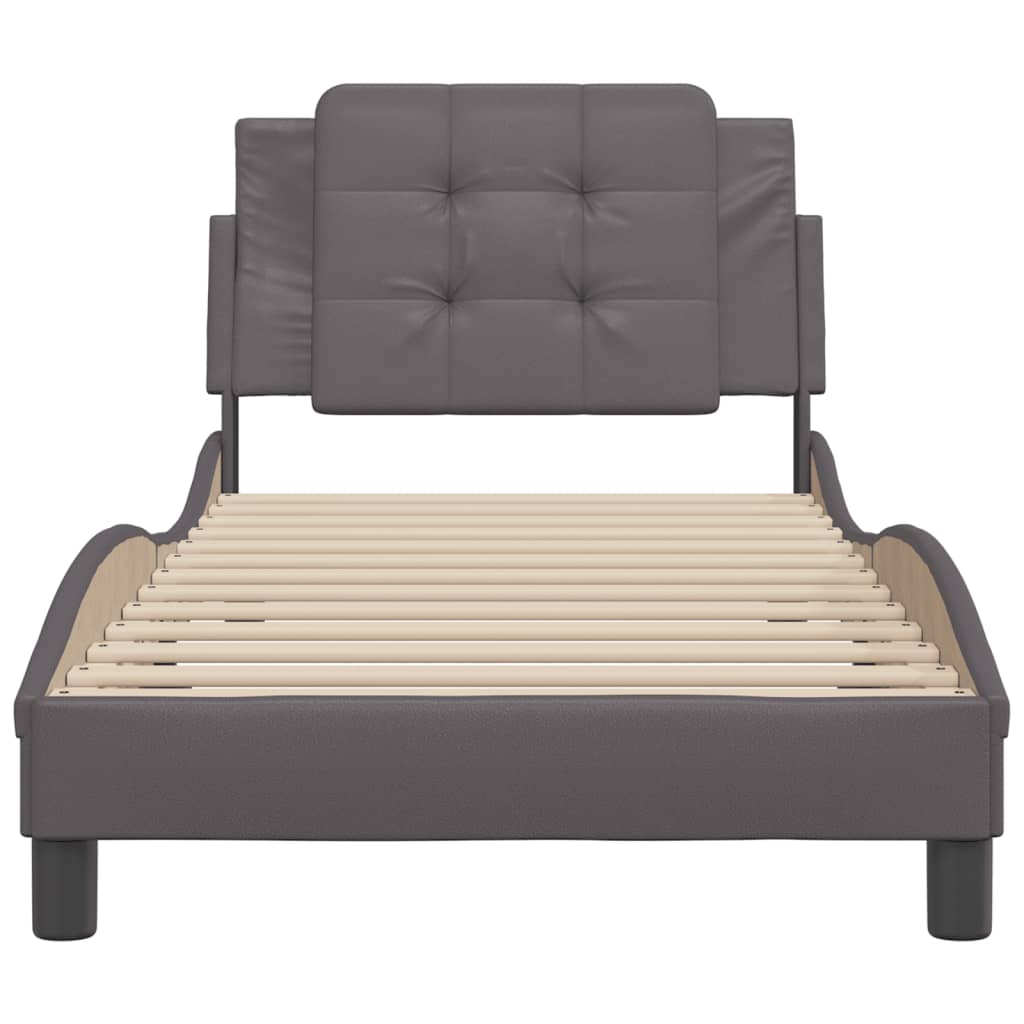 Bedframe met hoofdbord kunstleer grijs 80x200 cm