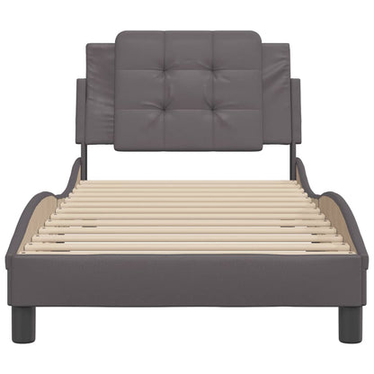 Bedframe met hoofdbord kunstleer grijs 80x200 cm