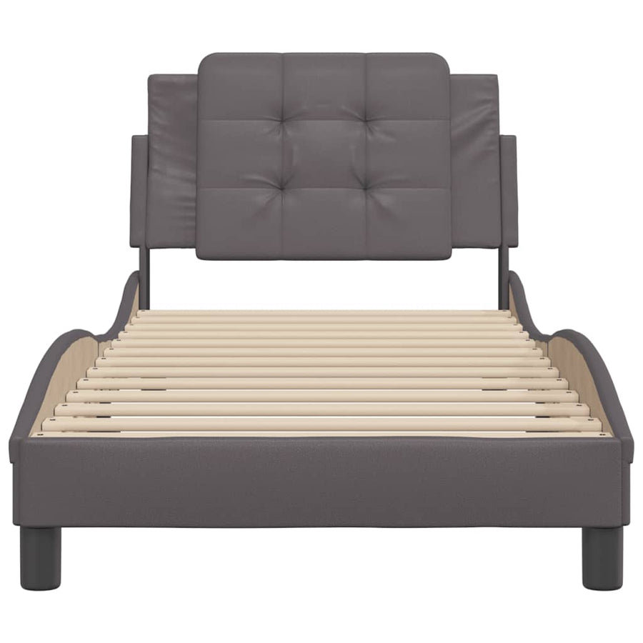 Bedframe met hoofdbord kunstleer grijs 80x200 cm