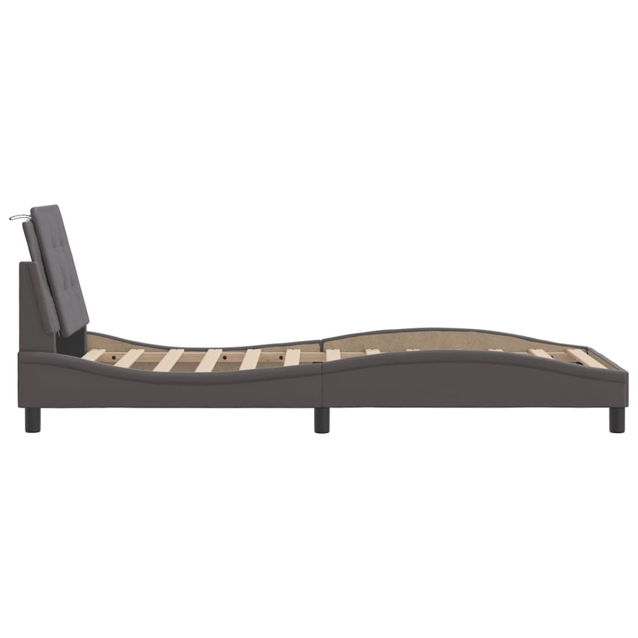 Bedframe met hoofdbord kunstleer grijs 80x200 cm
