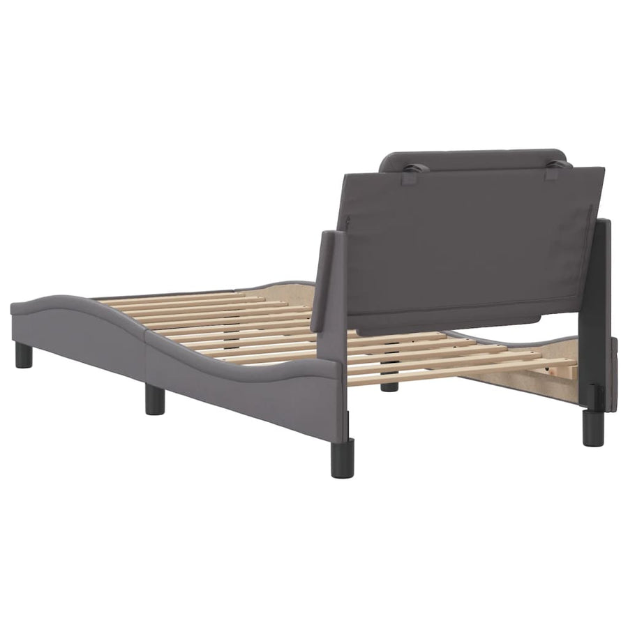 Bedframe met hoofdbord kunstleer grijs 80x200 cm