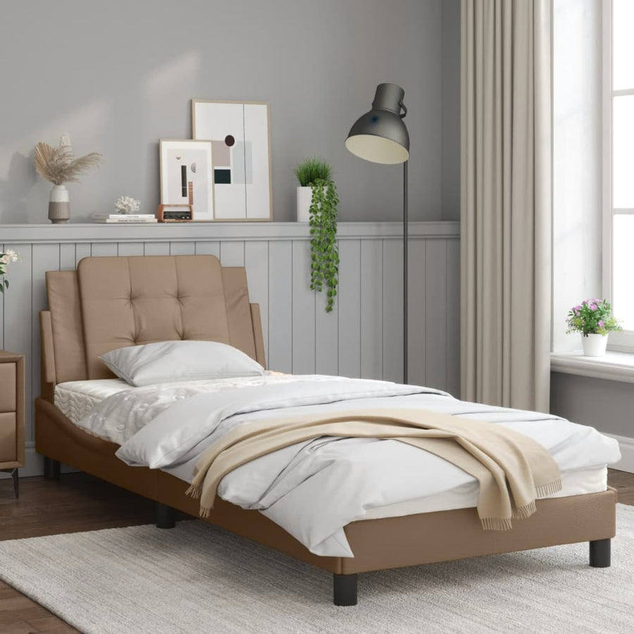 Bedframe met hoofdbord kunstleer cappucinnokleurig 80x200 cm